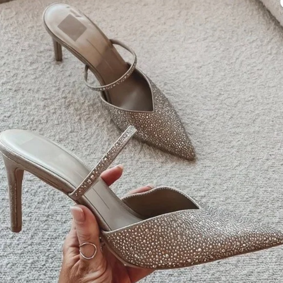 Dolce Vita Kanika Rhinestone Crystal Heels Dress Mules Champagne Sparkle 8.5 - Picture 6 of 10